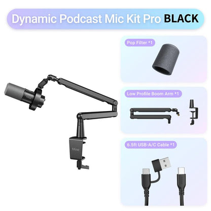 FIFINE K688CT USB/XLR Dynamic Podcast Microphone – Pro Mic Kit with Adjustable Boom Arm, Mute & Monitor for Streaming, Gaming, Vocal & Music Recording Audio, for PC Smartphone Mixer