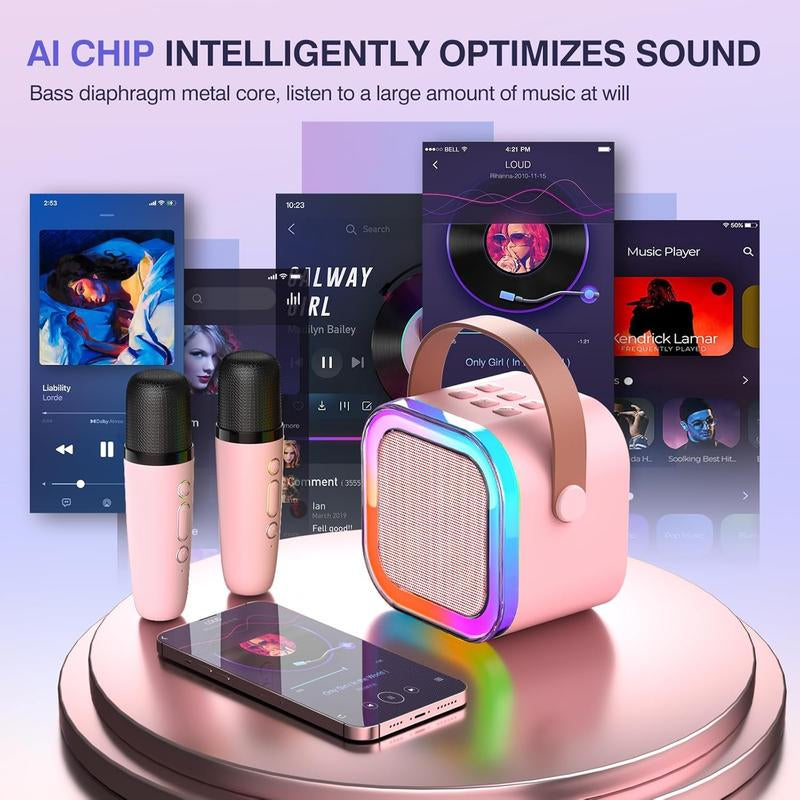 Mini Bluetooth Karaoke Machine, Portable Speaker with 2 Wireless Microphones, Gift for Girls Boys Aged 4,5,6,7,8,9,10,12,14+, Birthday Party & Funny Gift & Toddler Girl Stuff