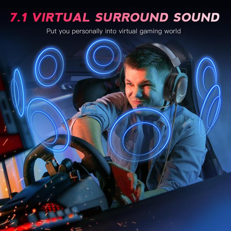 FIFINE H9 PC Gaming Headset, USB Gamer Headset with 7.1 Surround Sound, Detachable Microphone, Control Box, 3.5Mm Headphones Jack, Over-Ear Wired Headset for Ps5/Xbox/Switch
