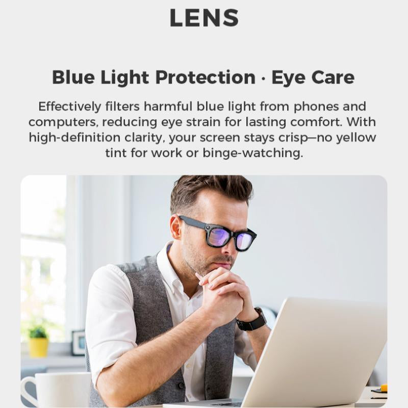 M01 Intelligent Camera and Video Glasses, Built-In High-Definition Camera, Equipped with Surround Sound Headphones and Speakers,And Have Smart Polarized Lenses That Block Blue Light. They Are Suitable for Daily Activities Such Work and Driving.